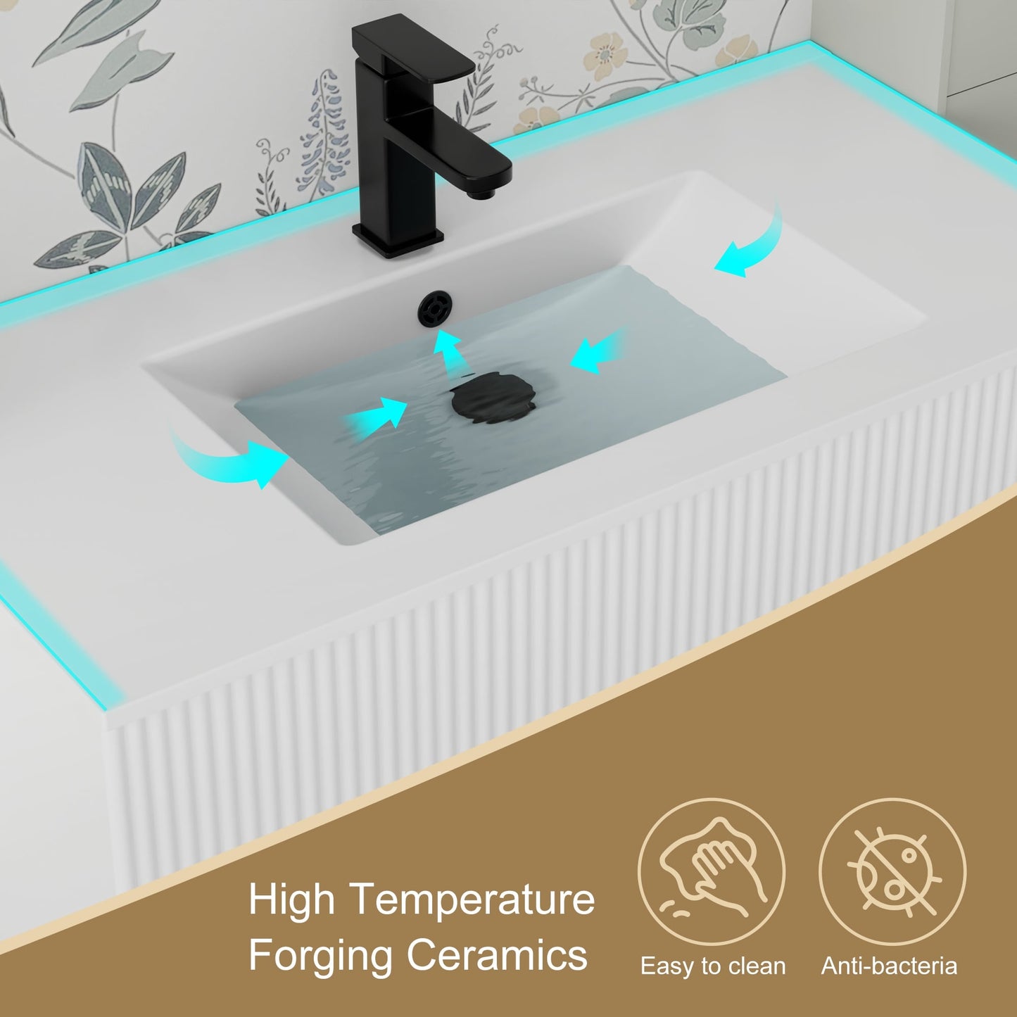 Ensemble meuble-lavabo Wavy Line 30/36/48 avec lavabo et robinet