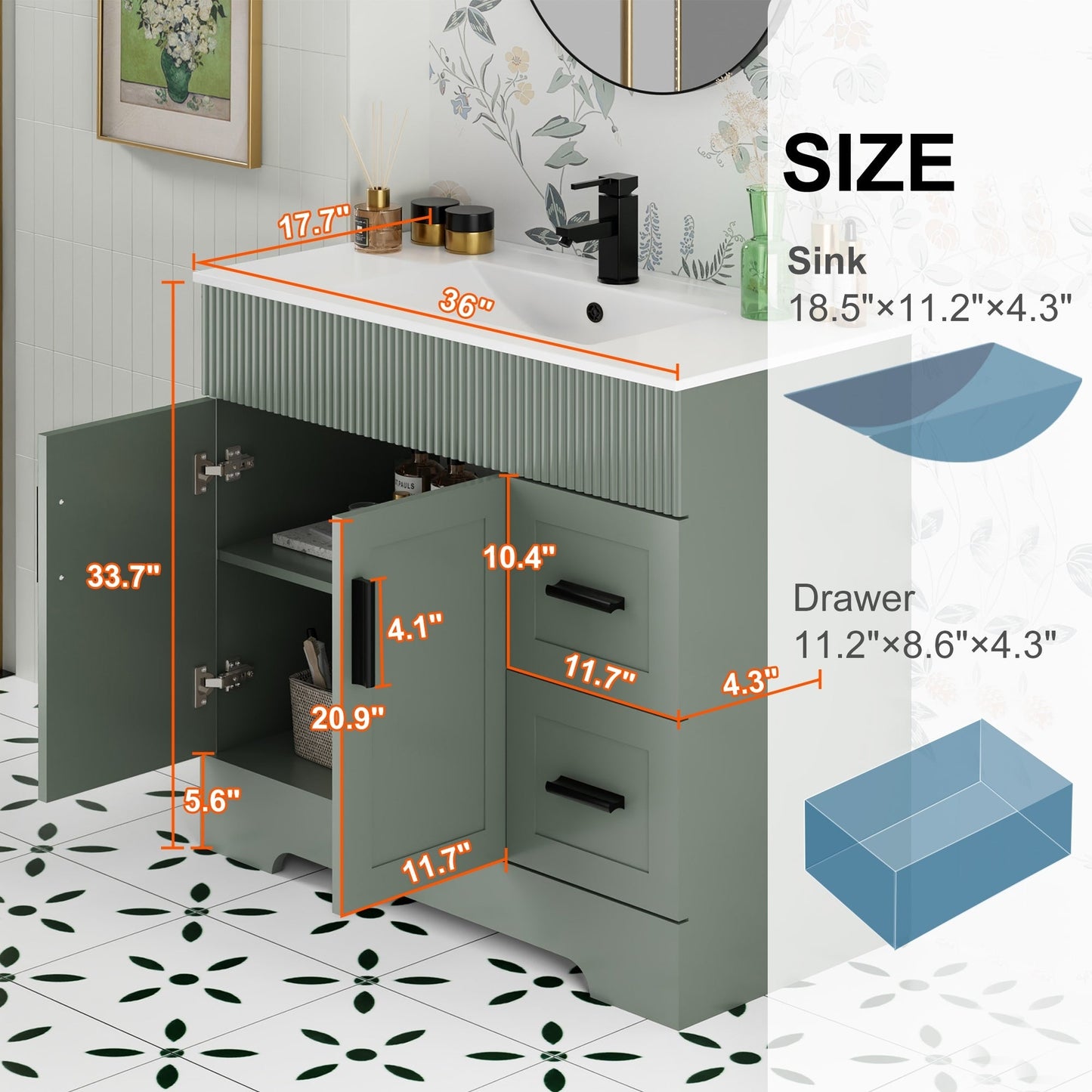Ensemble meuble-lavabo Wavy Line 30/36/48 avec lavabo et robinet