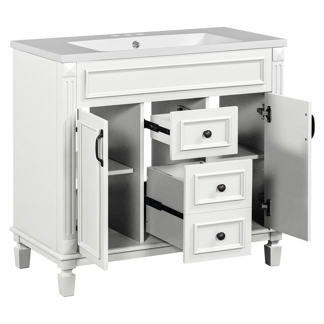 Meuble-lavabo moderne de 91 cm (36 po) avec vasque et armoire à miroir, 2 portes et 2 tiroirs
