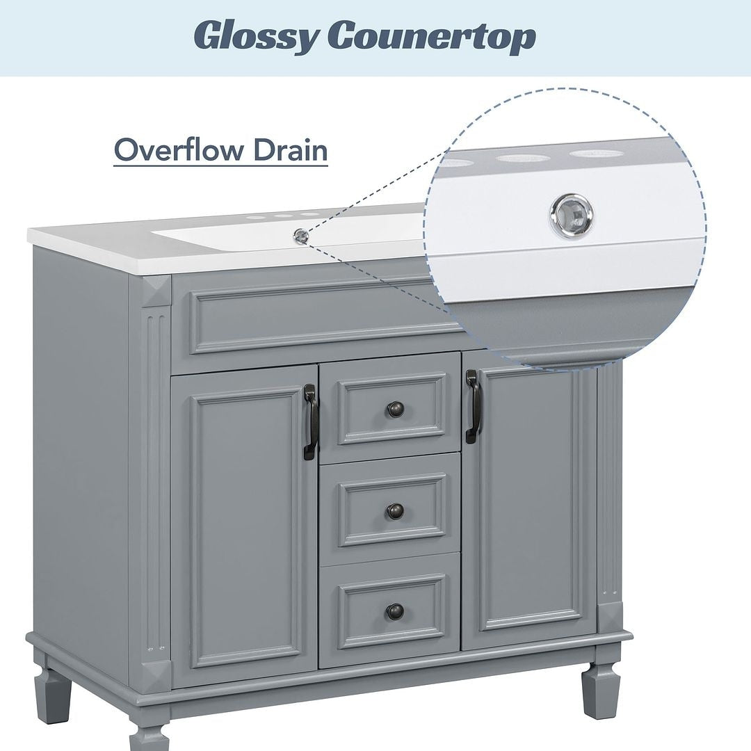 Meuble-lavabo moderne de 91 cm (36 po) avec vasque et armoire à miroir, 2 portes et 2 tiroirs