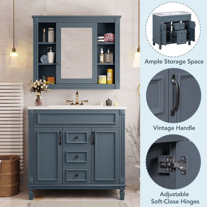 Meuble-lavabo moderne de 91 cm (36 po) avec vasque et armoire à miroir, 2 portes et 2 tiroirs