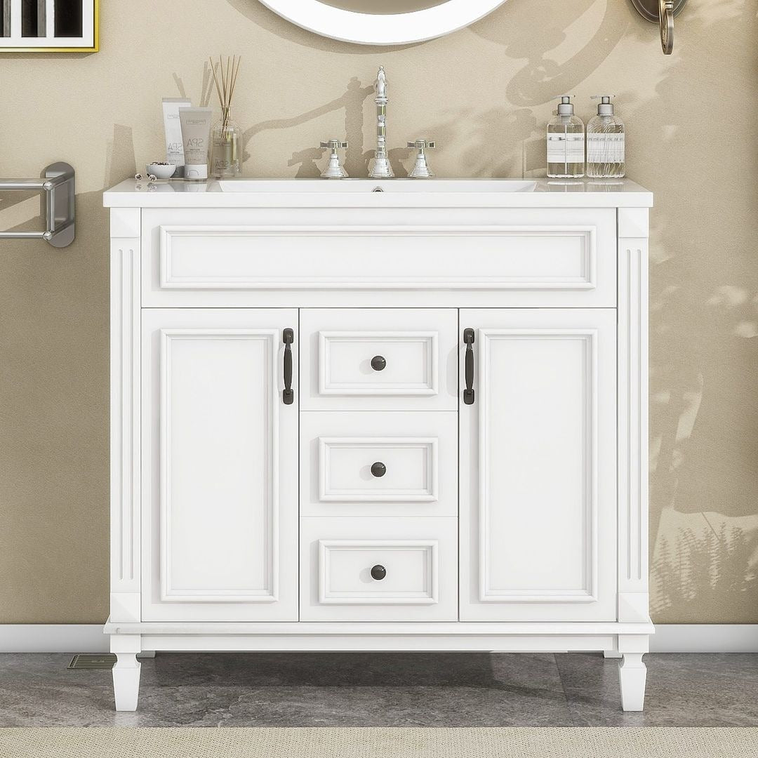 Meuble-lavabo moderne de 91 cm (36 po) avec vasque et armoire à miroir, 2 portes et 2 tiroirs