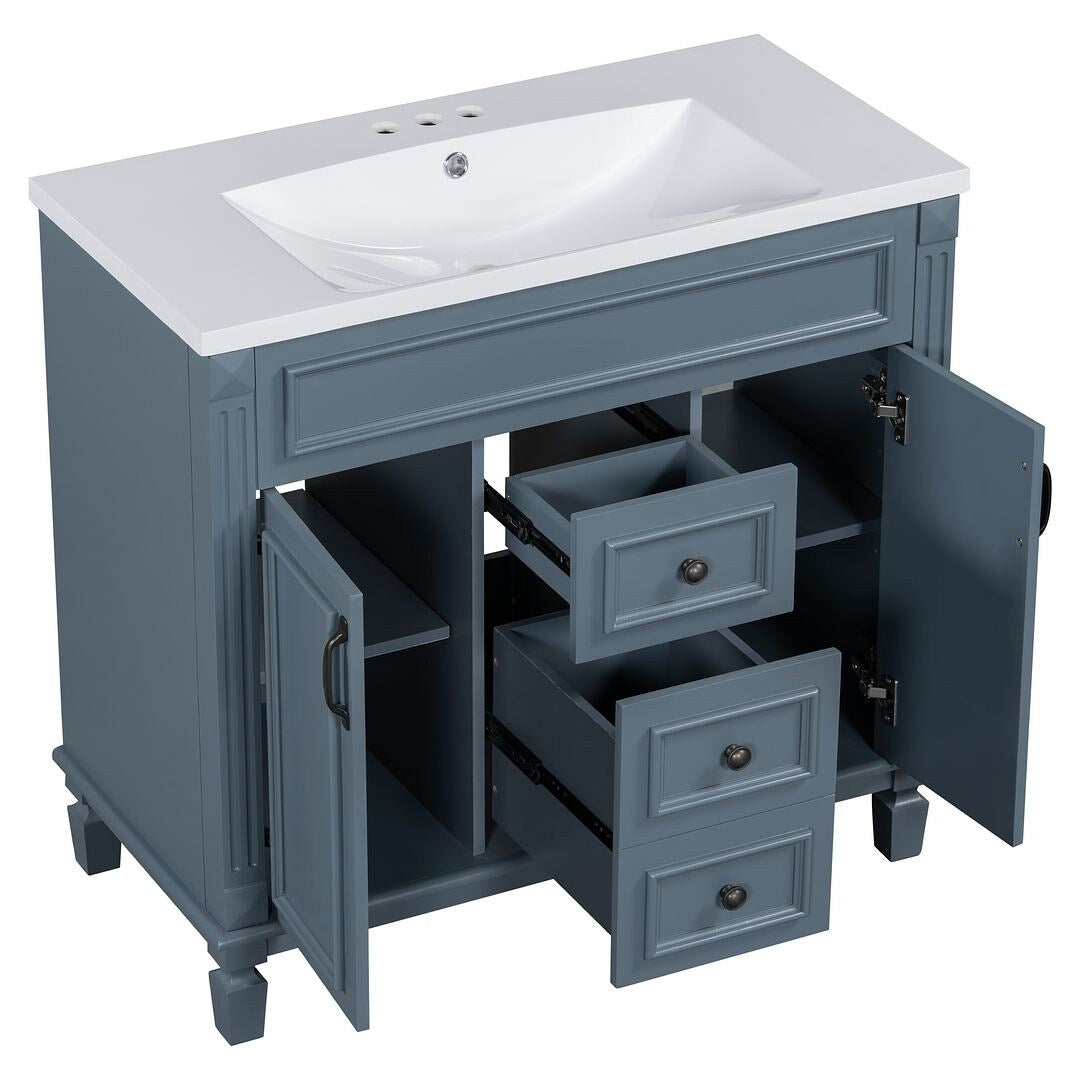 Meuble-lavabo moderne de 91 cm (36 po) avec vasque et armoire à miroir, 2 portes et 2 tiroirs