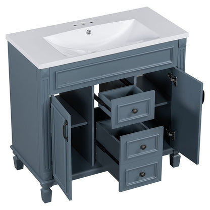Meuble-lavabo moderne de 91 cm (36 po) avec vasque et armoire à miroir, 2 portes et 2 tiroirs