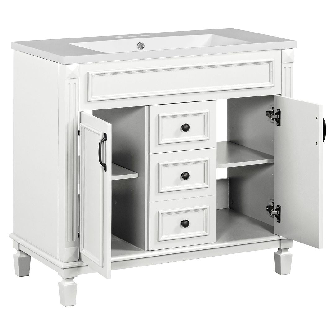 Meuble-lavabo moderne de 91 cm (36 po) avec vasque et armoire à miroir, 2 portes et 2 tiroirs