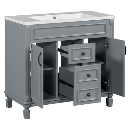 Meuble-lavabo moderne de 91 cm (36 po) avec vasque et armoire à miroir, 2 portes et 2 tiroirs