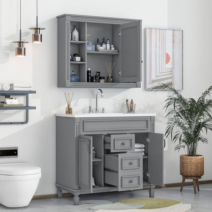 Meuble-lavabo moderne de 91 cm (36 po) avec vasque et armoire à miroir, 2 portes et 2 tiroirs