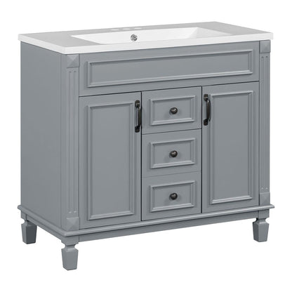 Meuble-lavabo moderne de 91 cm (36 po) avec vasque et armoire à miroir, 2 portes et 2 tiroirs