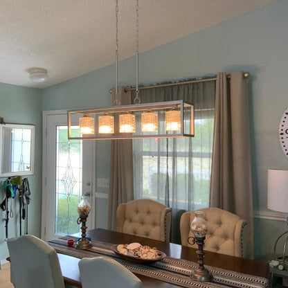 Lustre rectangulaire en cristal à 5 ​​lumières, style moderne du milieu du siècle, 94 cm (37 po), pour salle à manger.