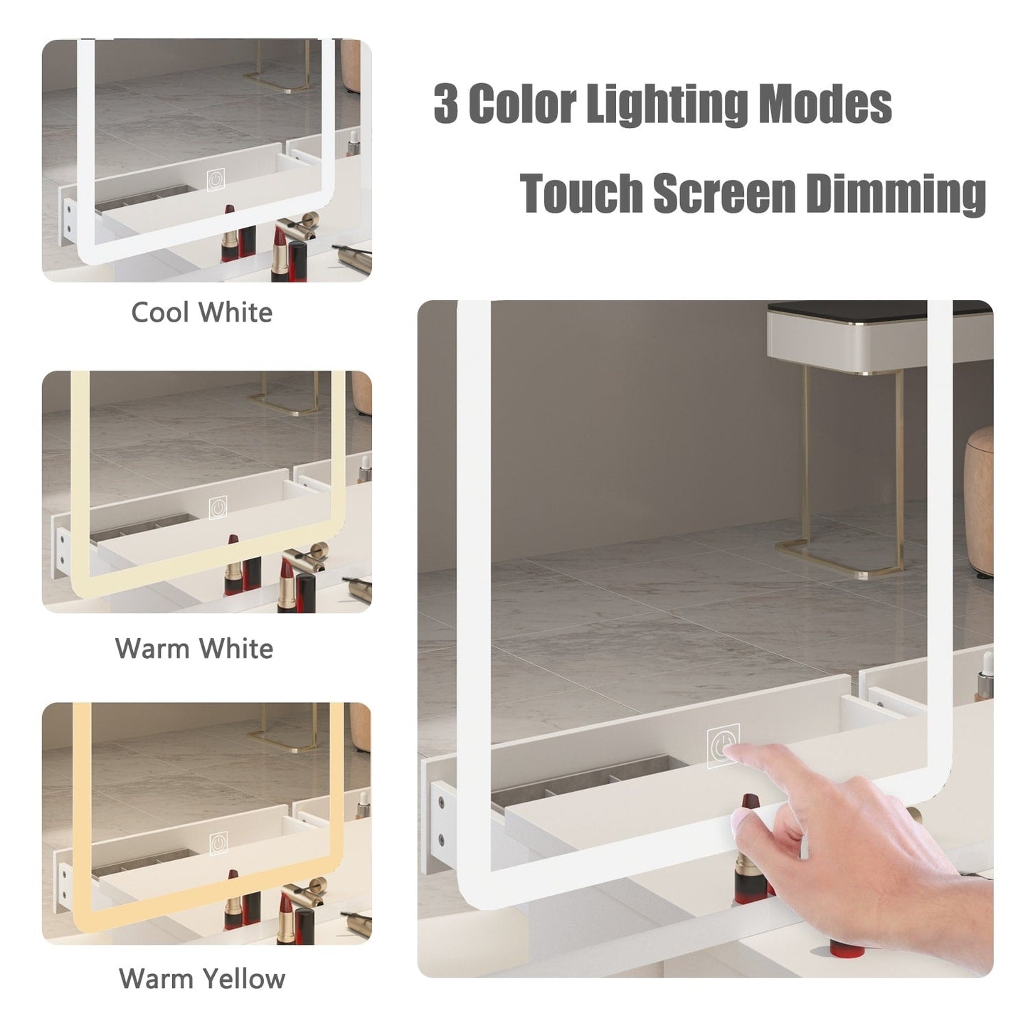 Ensemble coiffeuse de 100 cm de large avec tabouret et miroir