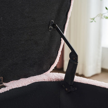 Pouf de rangement en boucle écrue (39,5 cm), en sherpa, avec pieds en bois, idéal pour le salon ou la chambre.