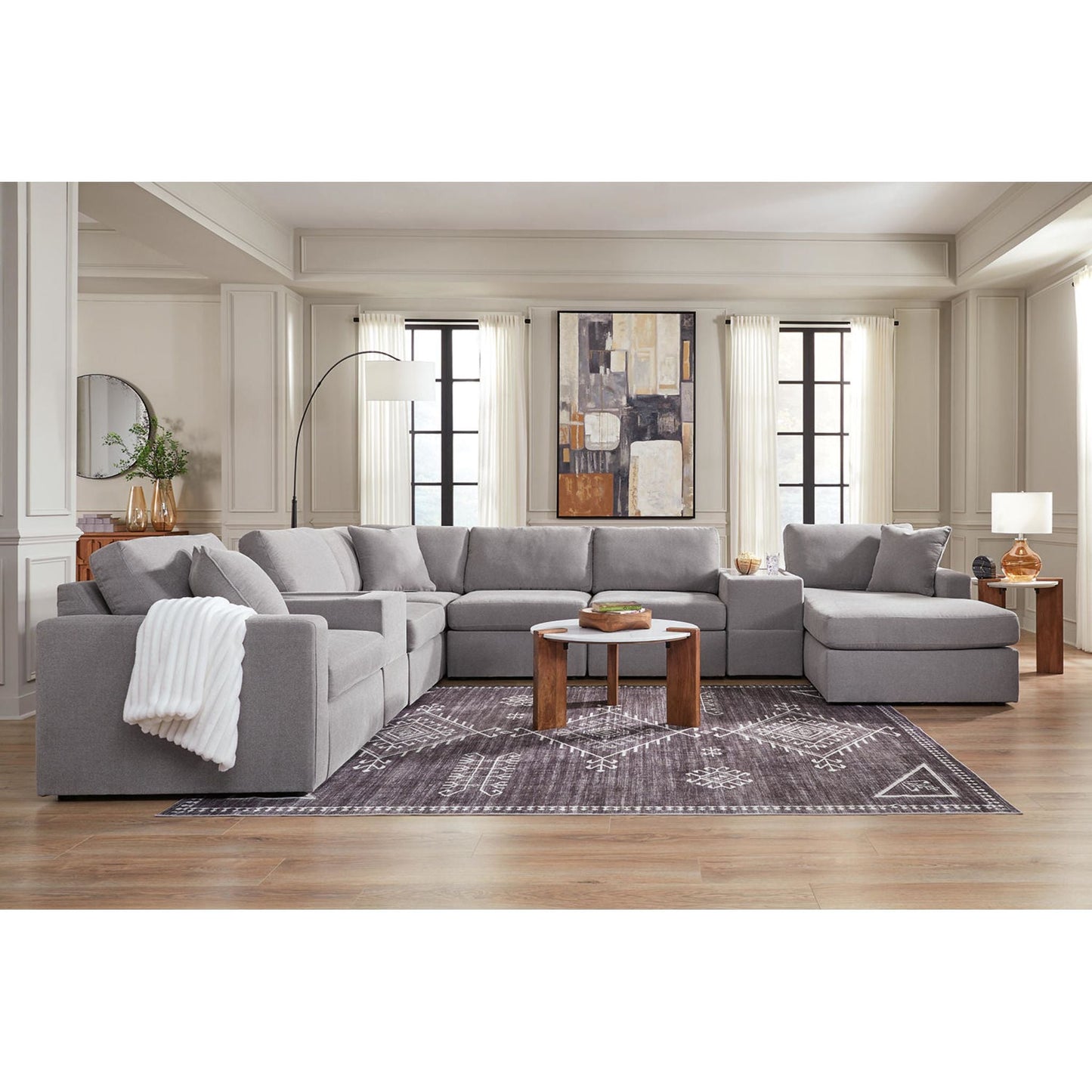 Canapé d'angle modulaire Modmax 8 pièces avec méridienne et consoles de rangement