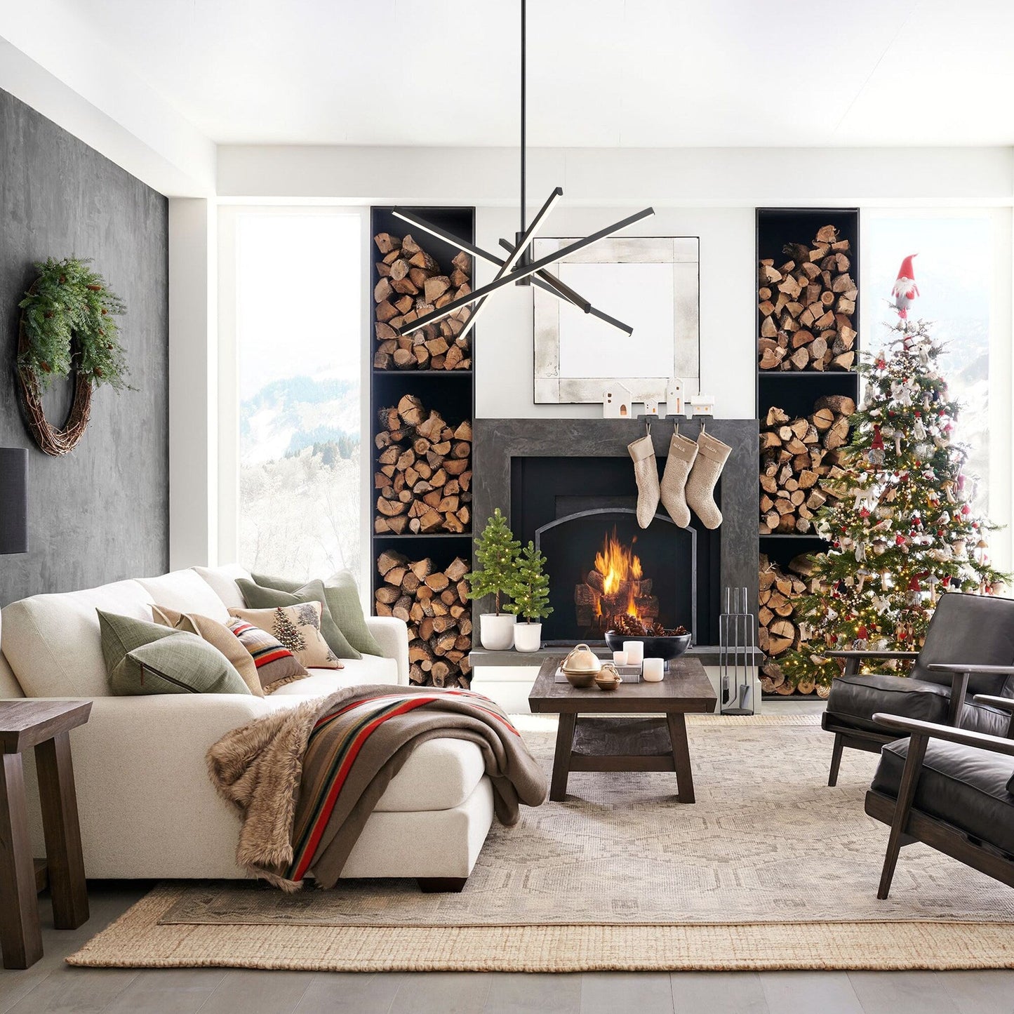 Lustre LED moderne en aluminium noir et or de style Sputnik, suspension linéaire pour salon/salle à manger/cuisine