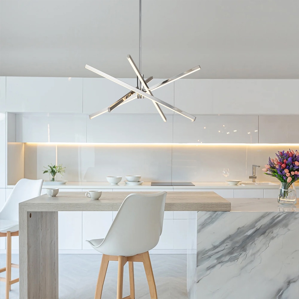 Lustre LED moderne en aluminium noir et or de style Sputnik, suspension linéaire pour salon/salle à manger/cuisine