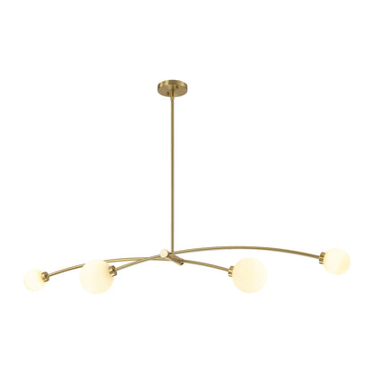 Suspension Sputnik linéaire moderne dorée à 4 lumières, style épuré, idéale pour îlot central ou salle à manger - 130 cm (L) x 28 cm (P) x 15 cm (H)