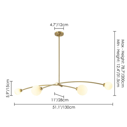 Suspension Sputnik linéaire moderne dorée à 4 lumières, style épuré, idéale pour îlot central ou salle à manger - 130 cm (L) x 28 cm (P) x 15 cm (H)