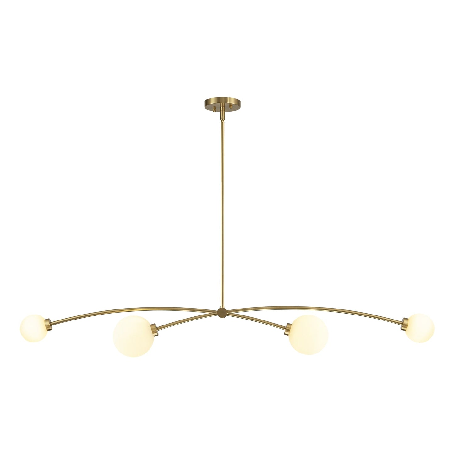 Suspension Sputnik linéaire moderne dorée à 4 lumières, style épuré, idéale pour îlot central ou salle à manger - 130 cm (L) x 28 cm (P) x 15 cm (H)