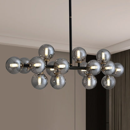 Lustre linéaire moderne du milieu du siècle de 101,6 cm (40 po), suspension Sputnik en laiton doré à 16 lumières avec globe en verre dépoli pour salle à manger