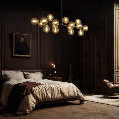 Lustre linéaire moderne du milieu du siècle de 101,6 cm (40 po), suspension Sputnik en laiton doré à 16 lumières avec globe en verre dépoli pour salle à manger