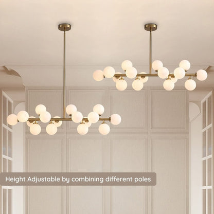 Lustre linéaire moderne du milieu du siècle de 101,6 cm (40 po), suspension Sputnik en laiton doré à 16 lumières avec globe en verre dépoli pour salle à manger