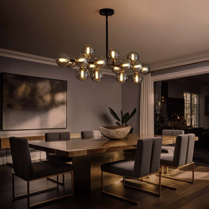 Lustre linéaire moderne du milieu du siècle de 101,6 cm (40 po), suspension Sputnik en laiton doré à 16 lumières avec globe en verre dépoli pour salle à manger