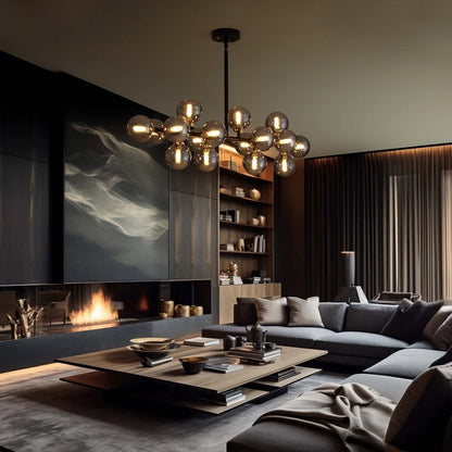 Lustre linéaire moderne du milieu du siècle de 101,6 cm (40 po), suspension Sputnik en laiton doré à 16 lumières avec globe en verre dépoli pour salle à manger