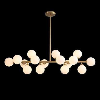 Lustre linéaire moderne du milieu du siècle de 101,6 cm (40 po), suspension Sputnik en laiton doré à 16 lumières avec globe en verre dépoli pour salle à manger