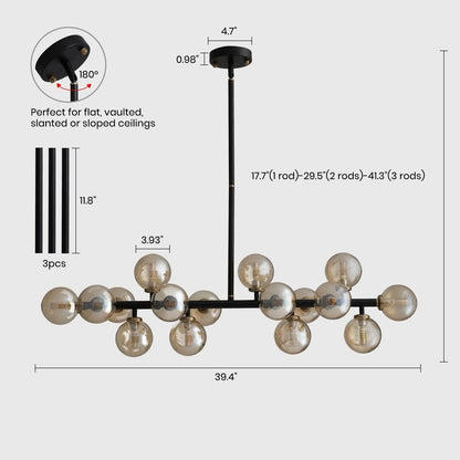 Lustre linéaire moderne du milieu du siècle de 101,6 cm (40 po), suspension Sputnik en laiton doré à 16 lumières avec globe en verre dépoli pour salle à manger