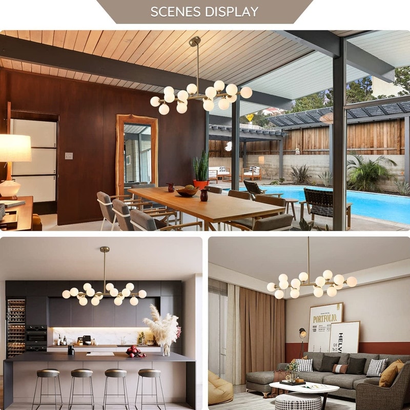 Lustre linéaire moderne du milieu du siècle de 101,6 cm (40 po), suspension Sputnik en laiton doré à 16 lumières avec globe en verre dépoli pour salle à manger