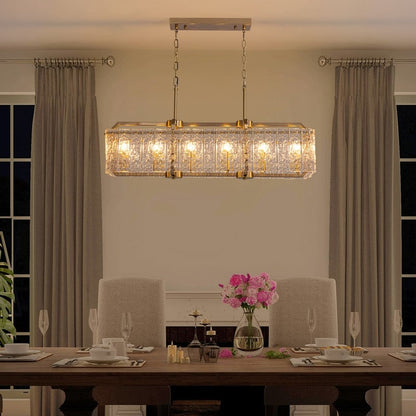 Lustre rectangulaire moderne linéaire en cristal de 101,6 cm (40 po), 16 lumières, laiton doré, idéal pour salle à manger, salon ou îlot de cuisine.