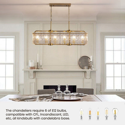 Lustre rectangulaire moderne linéaire en cristal de 101,6 cm (40 po), 16 lumières, laiton doré, idéal pour salle à manger, salon ou îlot de cuisine.