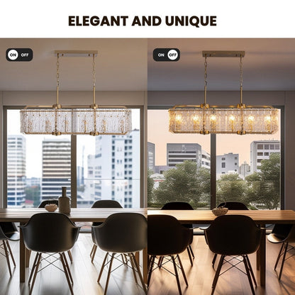 Lustre rectangulaire moderne linéaire en cristal de 101,6 cm (40 po), 16 lumières, laiton doré, idéal pour salle à manger, salon ou îlot de cuisine.