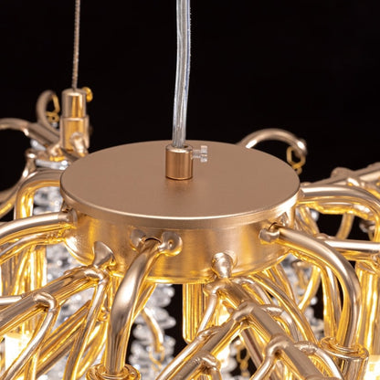 Lustre rectangulaire moderne en cristal doré de 101,6 cm (40 po) avec branches d'arbre, suspension pour îlot de cuisine ou salle à manger.