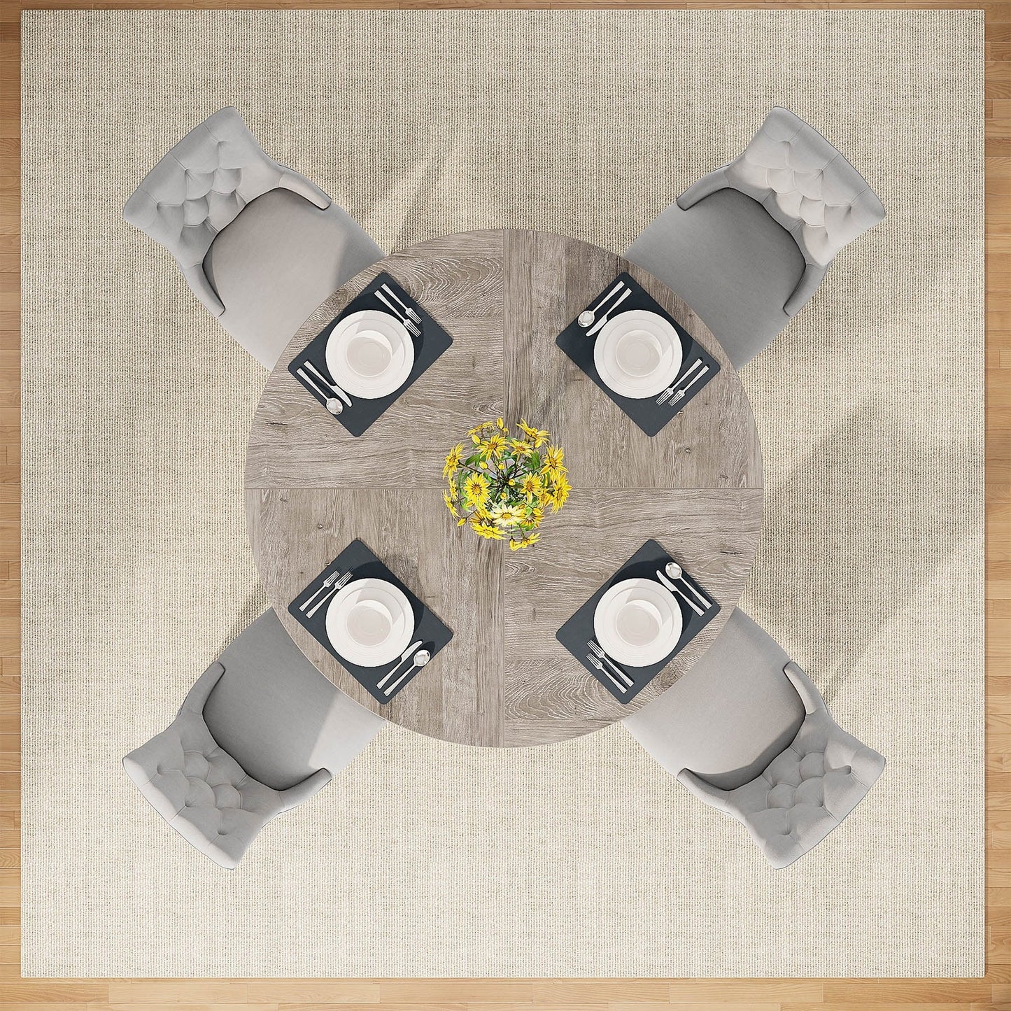 Table de salle à manger ronde de 47 pouces pour 4 personnes, table de cuisine de style campagnard, petite table à manger en bois pour salle à manger ou salon