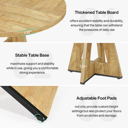 Table de salle à manger ronde de 47 pouces pour 4 personnes, table de cuisine de style campagnard, petite table à manger en bois pour salle à manger ou salon