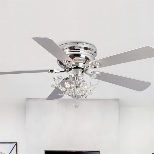 Ventilateur de plafond moderne réversible à 5 pales en cristal de 48 pouces avec télécommande