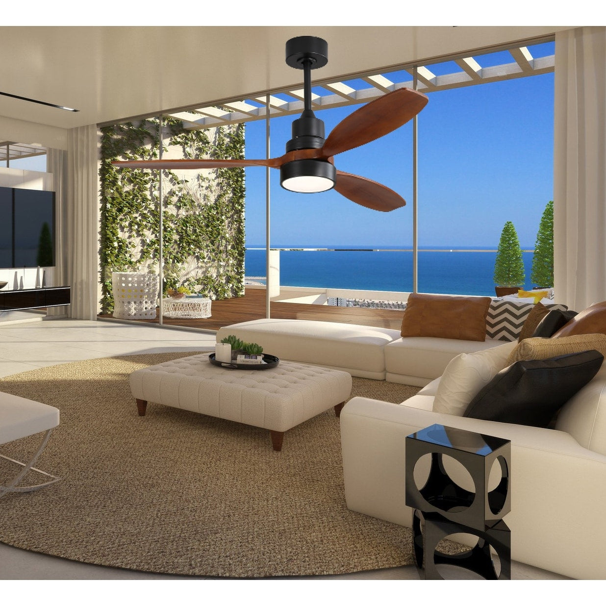 Ventilateur de plafond LED intégré 48 et 52 pouces avec éclairage et télécommande, moteur CC réversible