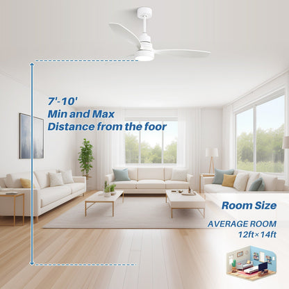 Ventilateur de plafond LED intégré 48 et 52 pouces avec éclairage et télécommande, moteur CC réversible