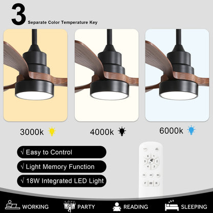 Ventilateur de plafond LED intégré 48 et 52 pouces avec éclairage et télécommande, moteur CC réversible