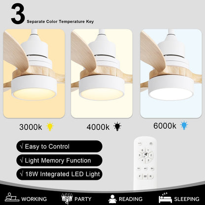 Ventilateur de plafond LED intégré 48 et 52 pouces avec éclairage et télécommande, moteur CC réversible