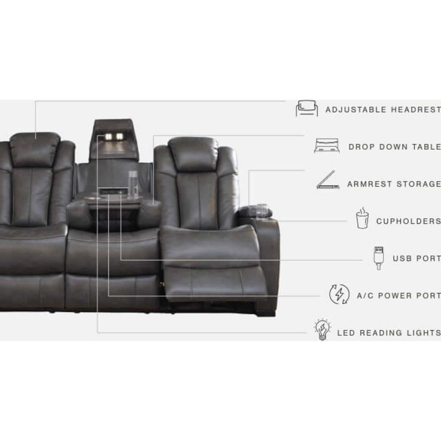 Canapé inclinable électrique Turbulence avec appui-tête réglable