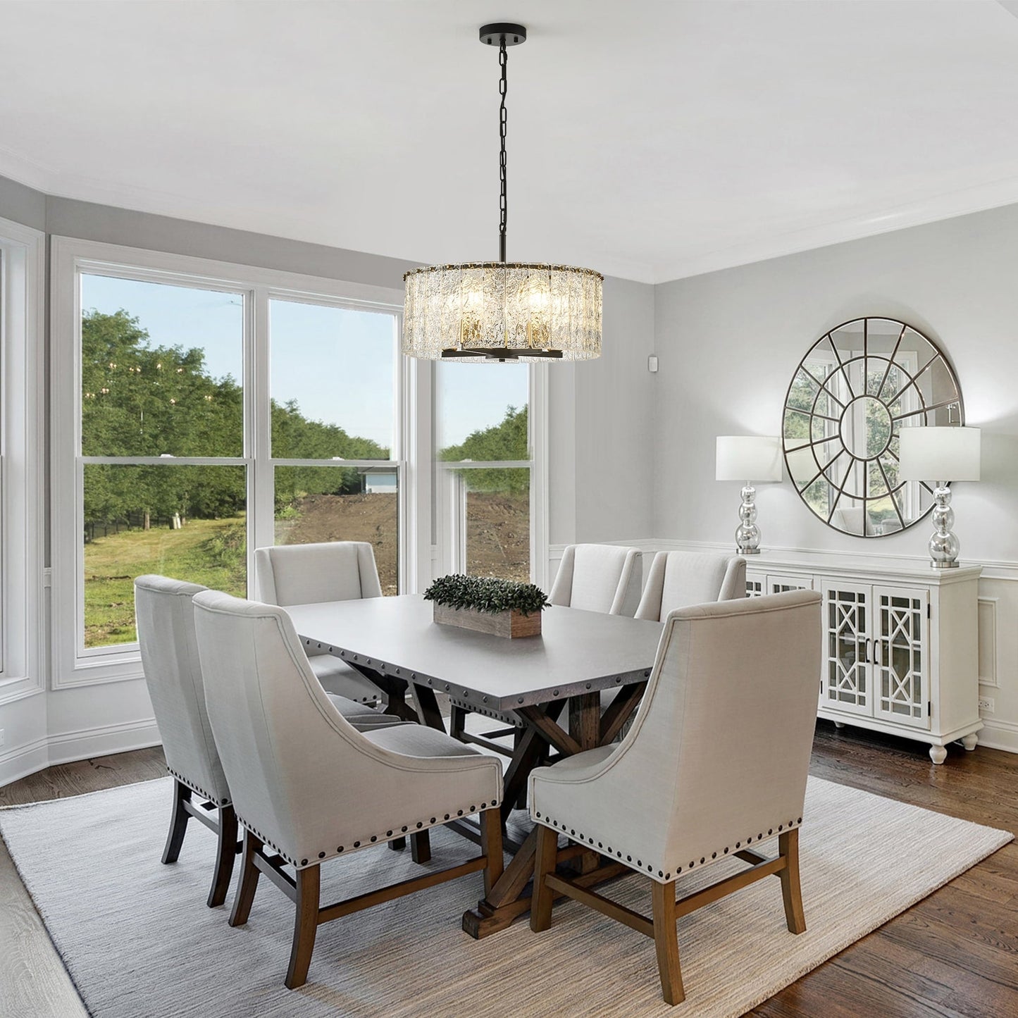 Lustre moderne rond à 5 lumières, style tambour, semi-encastré classique, suspension pour îlot de cuisine ou salle à manger