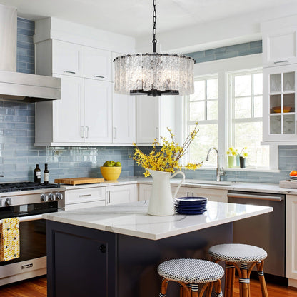 Lustre moderne rond à 5 lumières, style tambour, semi-encastré classique, suspension pour îlot de cuisine ou salle à manger