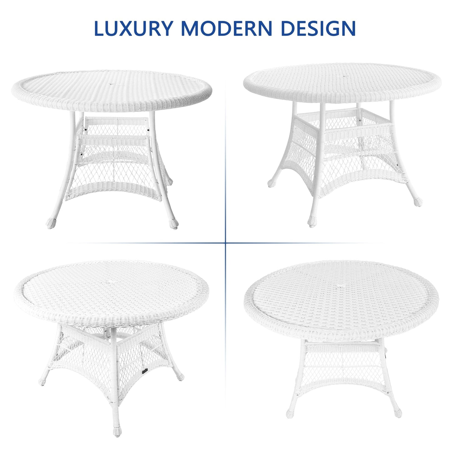 Ensemble de salle à manger 5 pièces en résine tressée blanche