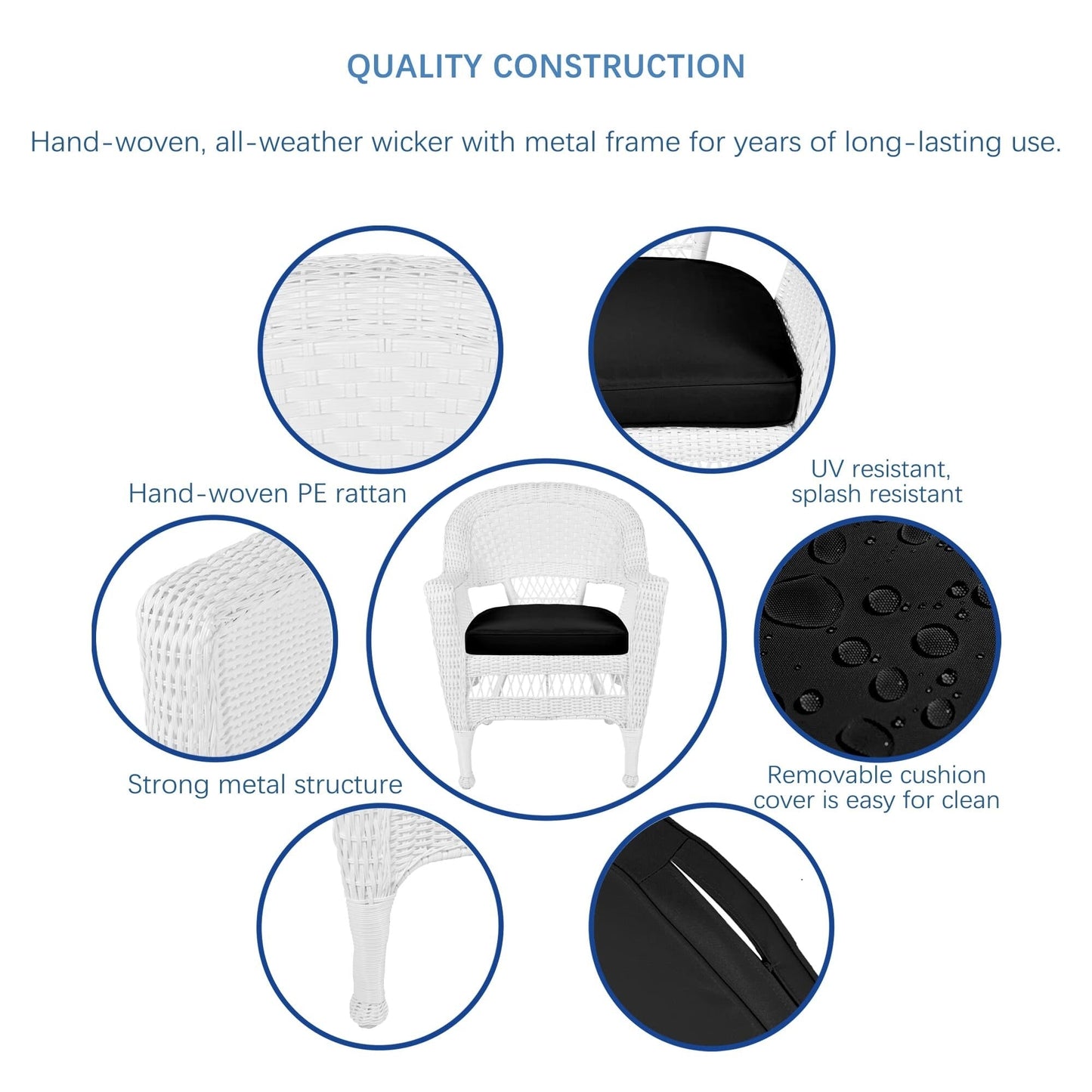 Ensemble de salle à manger 5 pièces en résine tressée blanche
