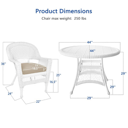 Ensemble de salle à manger 5 pièces en résine tressée blanche