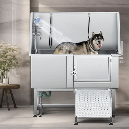 Baignoire de toilettage réglable en acier inoxydable de 127 cm (50 po) de largeur avec rampe d'accès