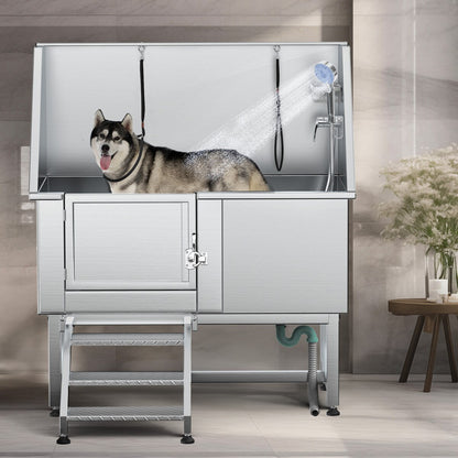 Baignoire de toilettage réglable en acier inoxydable de 127 cm (50 po) de largeur avec rampe d'accès