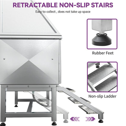 Baignoire de toilettage réglable en acier inoxydable de 127 cm (50 po) de largeur avec rampe d'accès