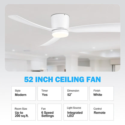 Ventilateur de plafond encastré noir/blanc de 52 pouces avec télécommande et éclairage LED (3 pales)